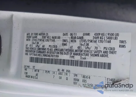 2011 Ford E-350 Super Duty Commercial from USA, damaged, VIN 1FTSE3EL3BDB39159